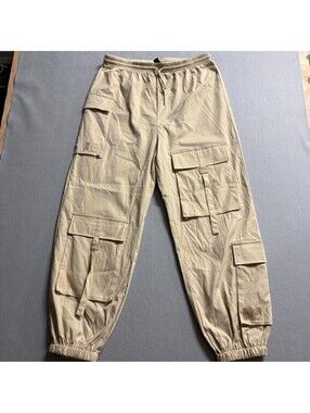 PrettyLittleThing Shape Cargo Pants Womens US 14 Beige Elastic Waist Jogger